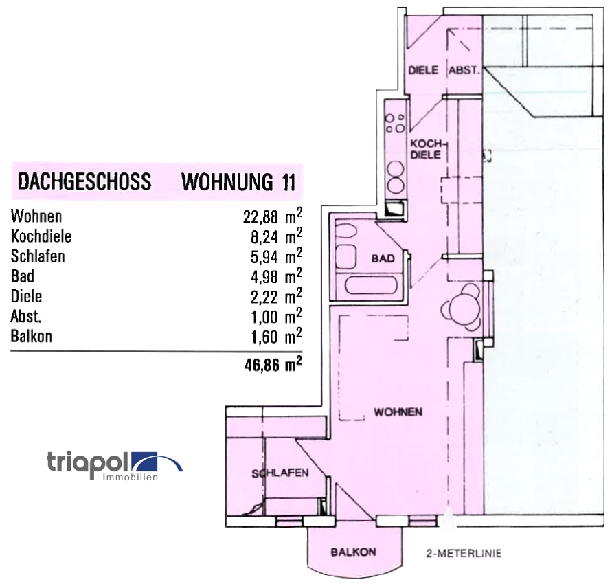 Grundriss: Gemütliche 2-Zi-Dachgeschosswohnung mit Balkon in ruhiger Stadtrandlage von Dresden.