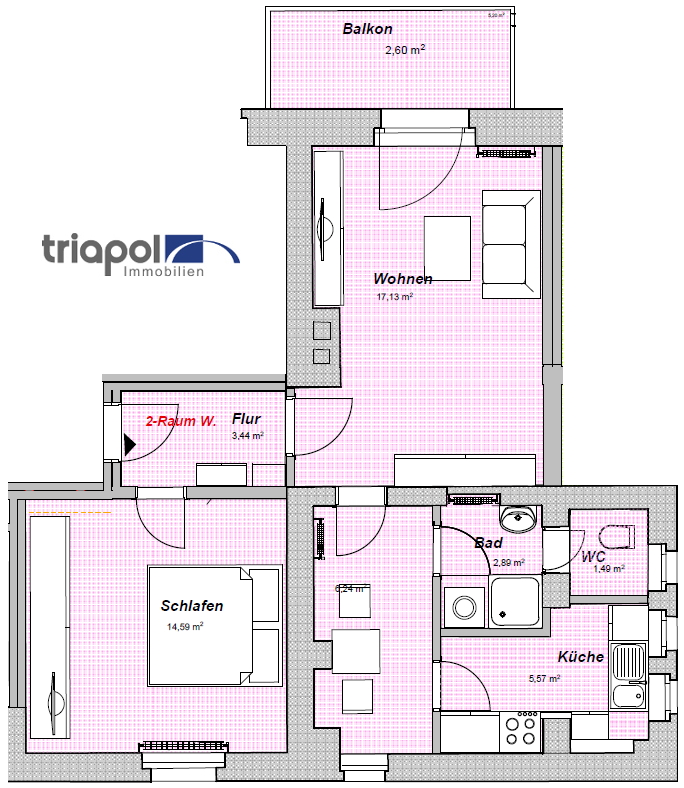 Grundriss: Hübsche 2-Zi-Whg. mit Balkon und Einbauküche im Hinterhaus in Meißen.