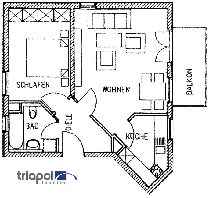 Grundriss: Gemütliche und ruhig gelegene 2-Zi-Wohnung mit Balkon in Coswig.